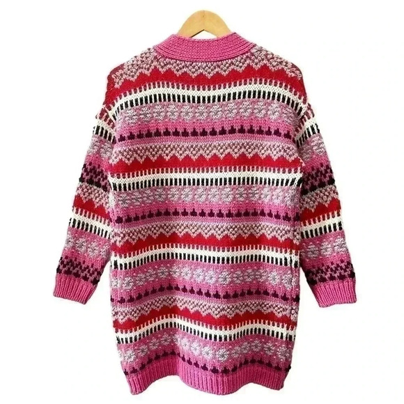 Cocogio Wool Duster Cardigan Chunky Knit Draped Sweater Pink Red Black Small - Picture 16 of 17
